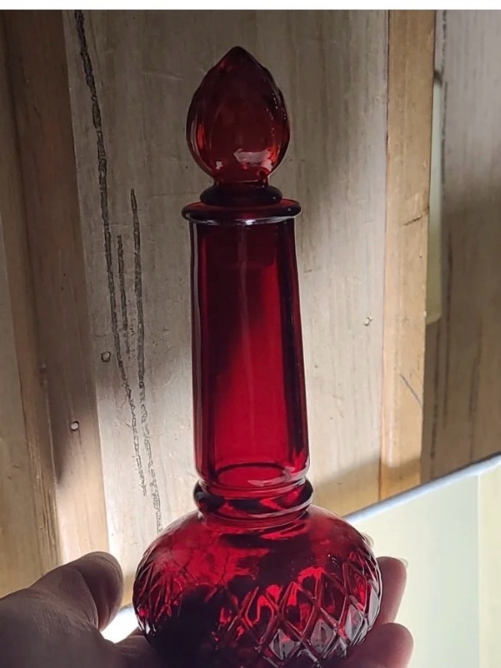 Avon Ruby Red Glass Perfume Somewhere Bottle